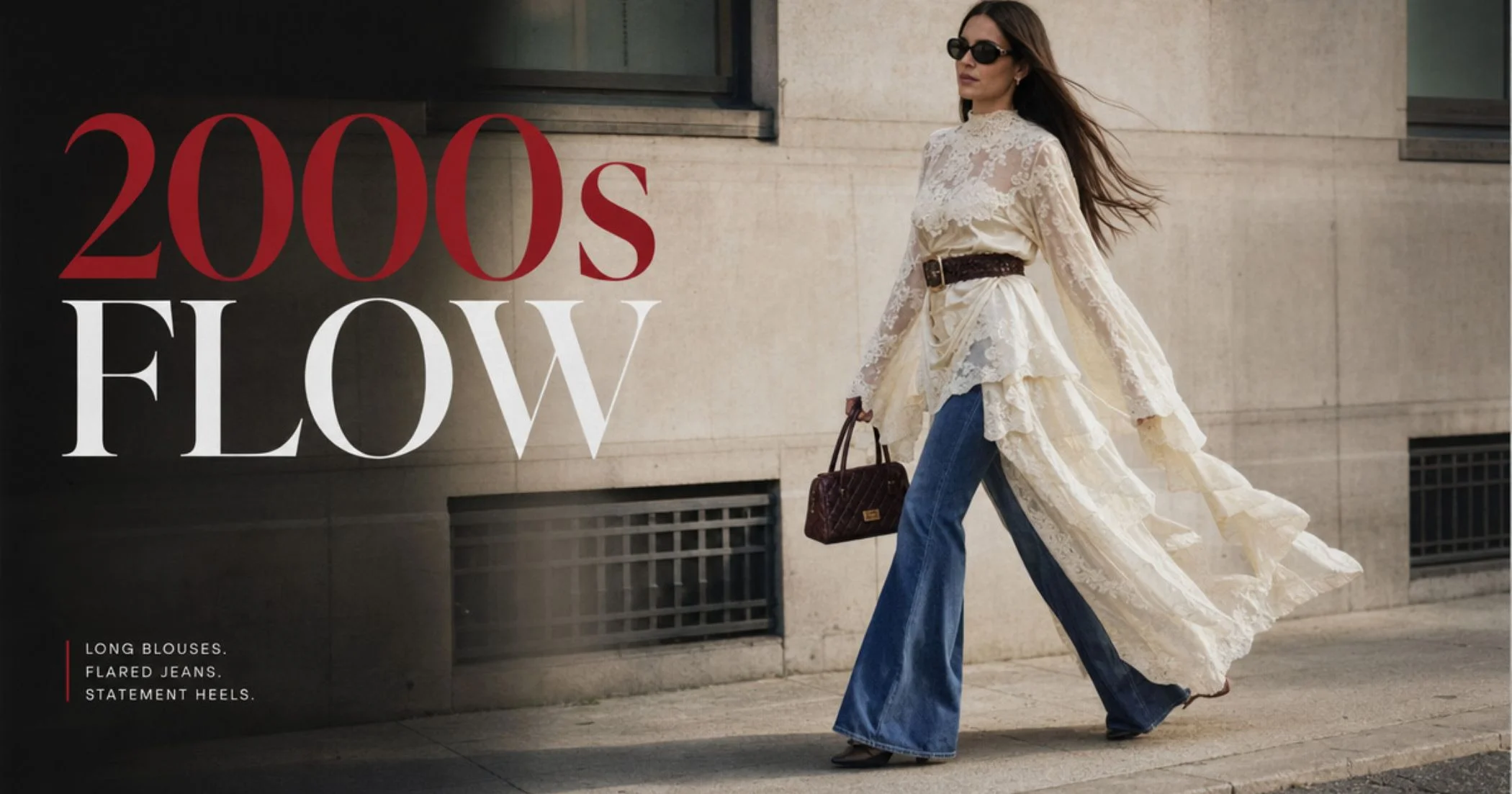 Long Blouses From The 2000s Are Back, And They Look Best With Flared Jeans And Heels